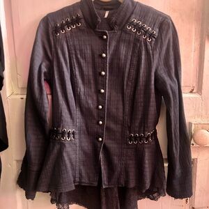 Free People Charcoal Victorian Military Blazer lace trim, lace up, whimsigoth
